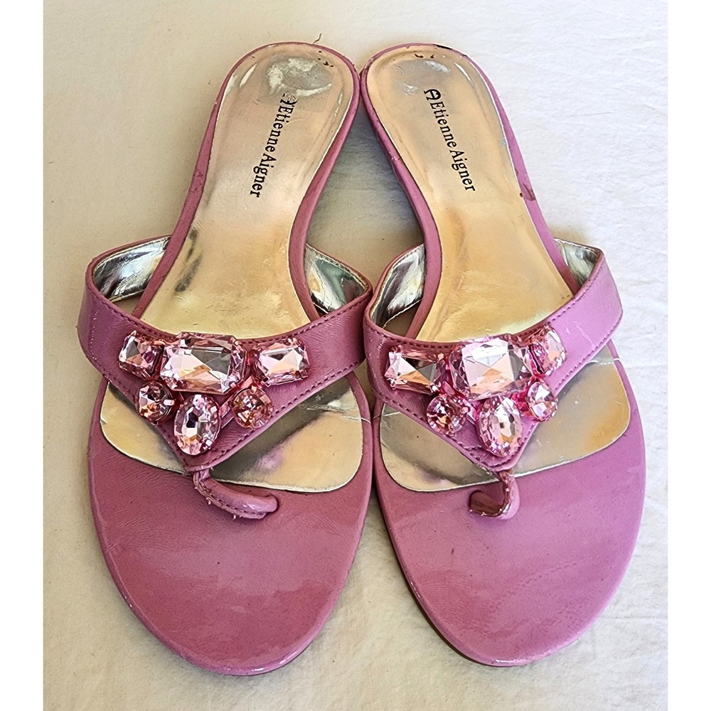 Etienne Aigner US 7 Y2K Pink Jewel Sandals Coquette Feminine Girl Era Girly